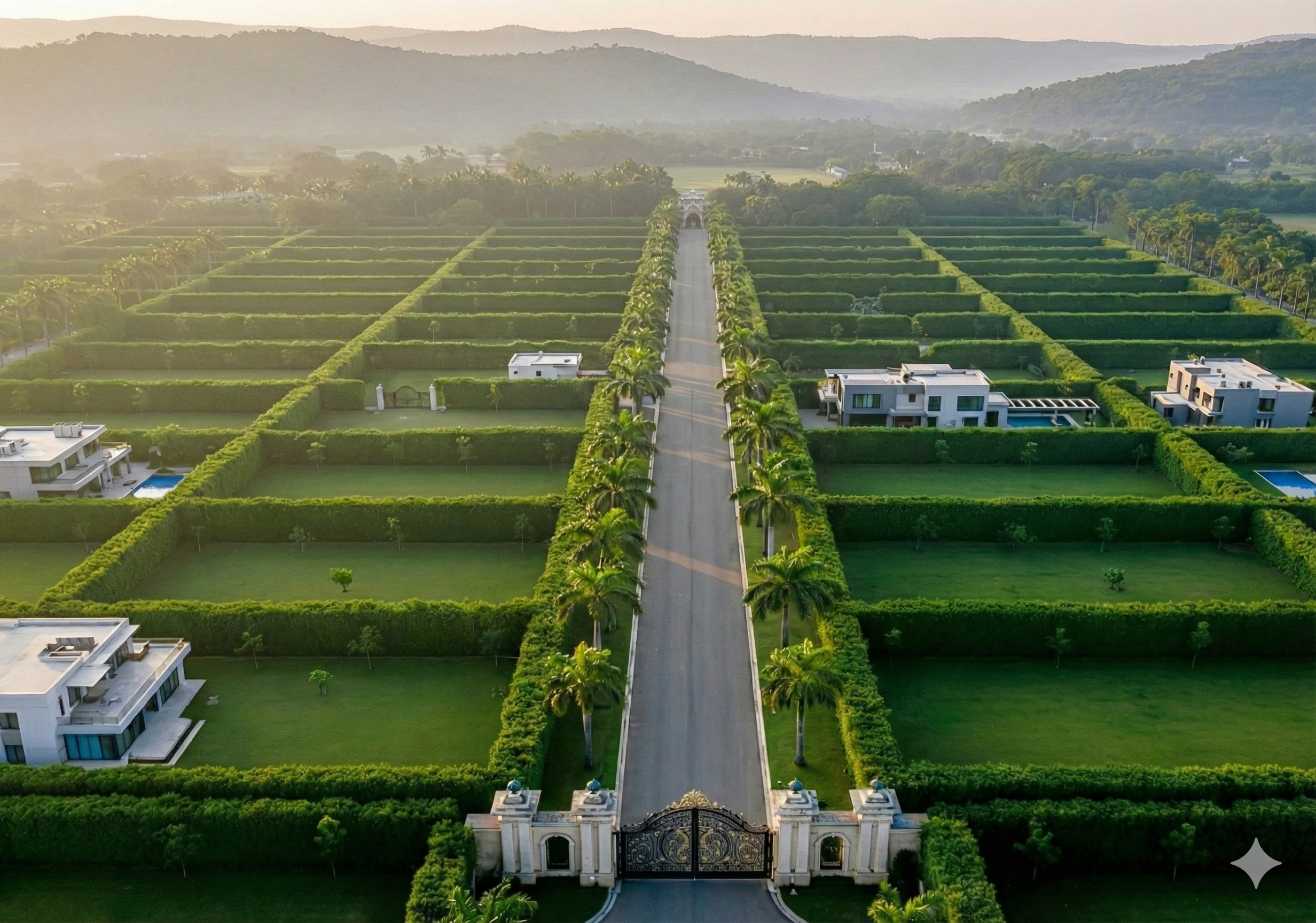 Karjat Blooms - Aerial landscape view with green fields and tree-lined road